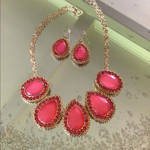 Pink Statement Necklace & Earring Set
